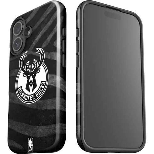 NBA Milwaukee Bucks Animal Print Black iPhone 16 Plus Impact Case