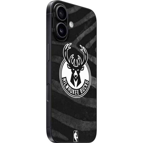 NBA Milwaukee Bucks Animal Print Black iPhone 16 Plus Skin