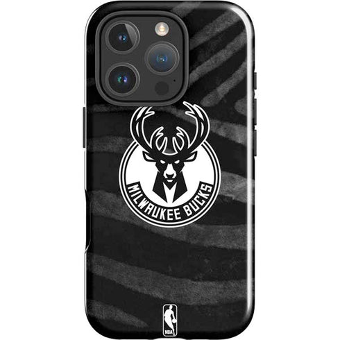 NBA Milwaukee Bucks Animal Print Black iPhone 16 Pro Impact Case