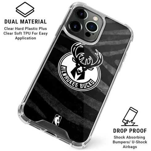 NBA Milwaukee Bucks Animal Print Black iPhone 16 Pro Max Clear Case