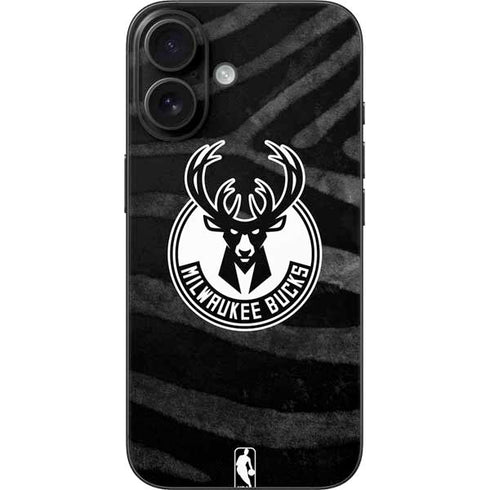 NBA Milwaukee Bucks Animal Print Black iPhone 16 Skin