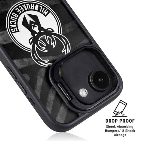 NBA Milwaukee Bucks Animal Print Black iPhone 16e Kickstand Case