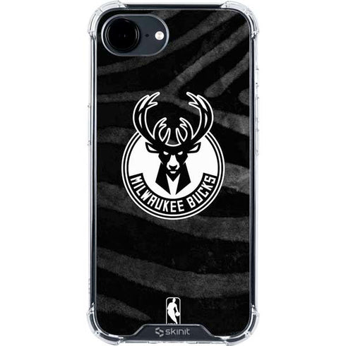 NBA Milwaukee Bucks Animal Print Black iPhone 16e Clear Case