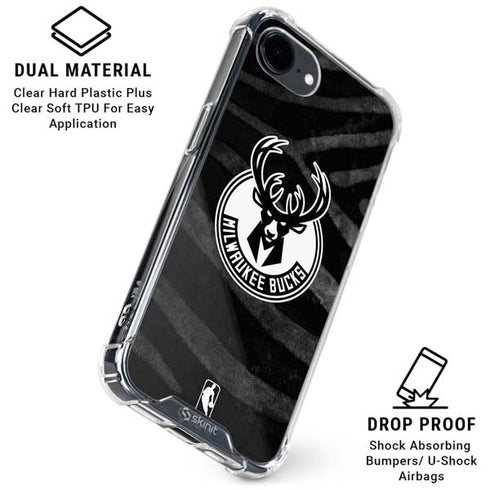 NBA Milwaukee Bucks Animal Print Black iPhone 16e Clear Case