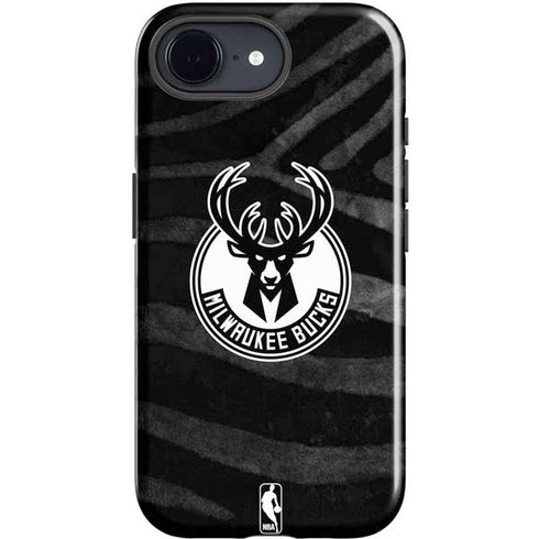 NBA Milwaukee Bucks Animal Print Black iPhone 16e Impact Case