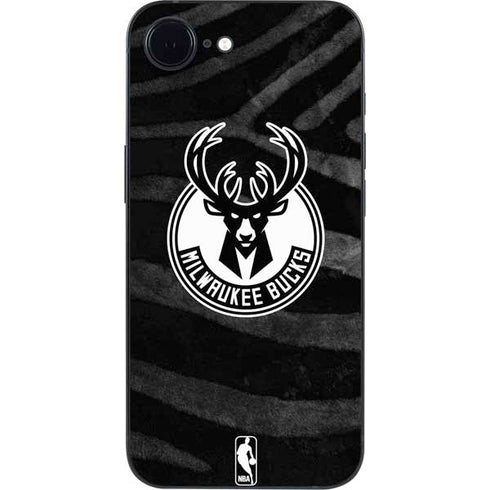 NBA Milwaukee Bucks Animal Print Black iPhone 16e Skin