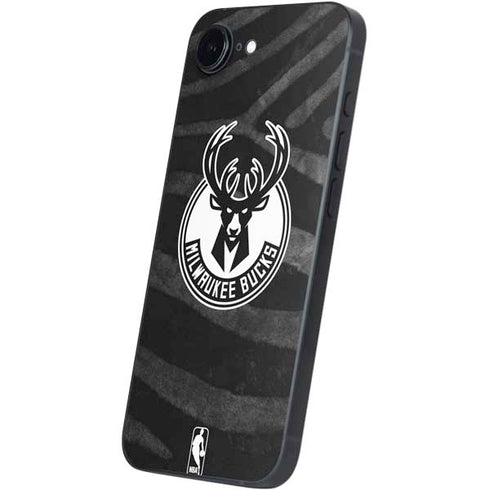 NBA Milwaukee Bucks Animal Print Black iPhone 16e Skin