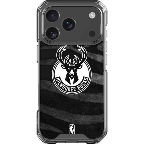 NBA Milwaukee Bucks Animal Print Black iPhone 18 Pro Clear Case