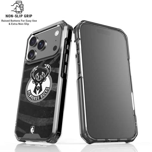NBA Milwaukee Bucks Animal Print Black iPhone 18 Pro Clear Case