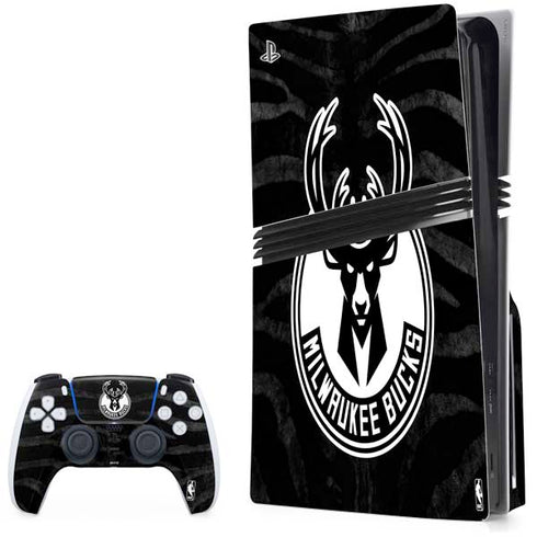 NBA Milwaukee Bucks Animal Print Black PS5 Pro Disk Bundle Skin