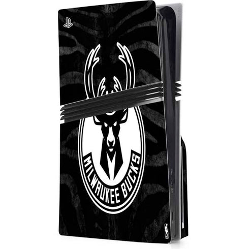 NBA Milwaukee Bucks Animal Print Black PS5 Pro Disk Console Skin