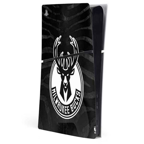 NBA Milwaukee Bucks Animal Print Black PS5 Slim Digital Edition Console Skin