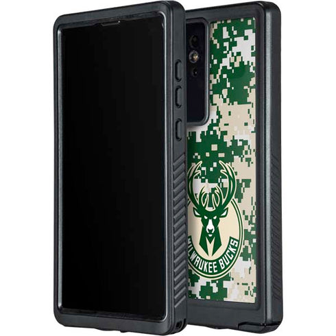 NBA Milwaukee Bucks Camo Digi Galaxy S24 Ultra Waterproof Case