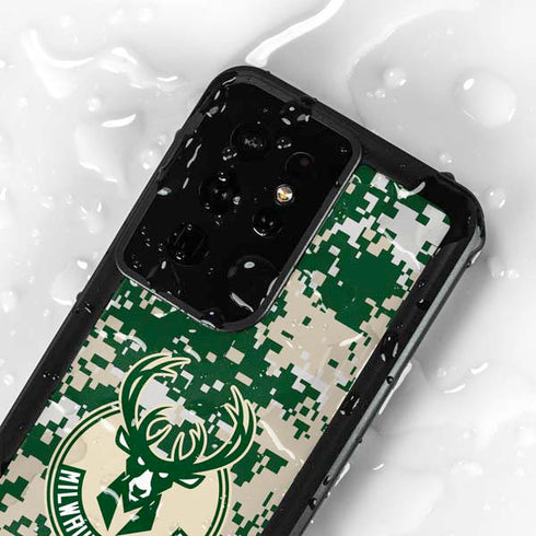NBA Milwaukee Bucks Camo Digi Galaxy S24 Ultra Waterproof Case