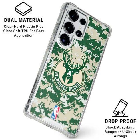 NBA Milwaukee Bucks Camo Digi Galaxy S26 Ultra Clear Case