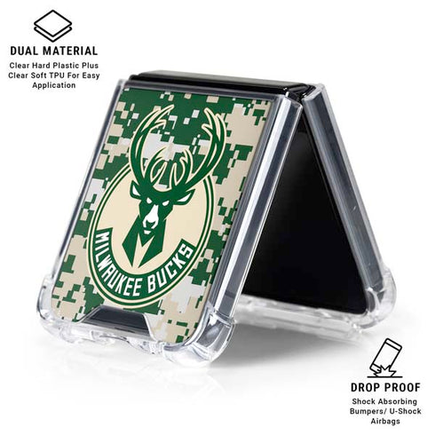 NBA Milwaukee Bucks Camo Digi Galaxy Z Flip6 Clear Case