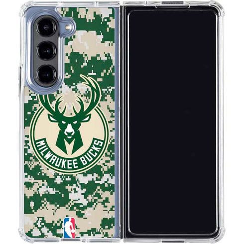 NBA Milwaukee Bucks Camo Digi Galaxy Z Fold5 5G Clear Case