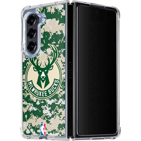 NBA Milwaukee Bucks Camo Digi Galaxy Z Fold5 5G Clear Case
