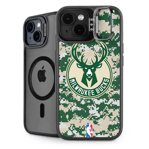 NBA Milwaukee Bucks Camo Digi iPhone 14 Plus Kickstand Case