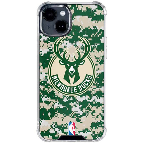 NBA Milwaukee Bucks Camo Digi iPhone 15 Clear Case