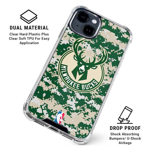 NBA Milwaukee Bucks Camo Digi iPhone 15 Clear Case
