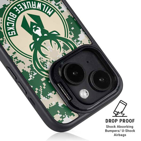 NBA Milwaukee Bucks Camo Digi iPhone 15 Kickstand Case