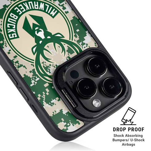 NBA Milwaukee Bucks Camo Digi iPhone 15 Pro Max Kickstand Case