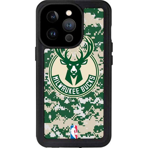 NBA Milwaukee Bucks Camo Digi iPhone 15 Pro Waterproof Case