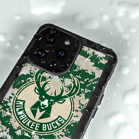 NBA Milwaukee Bucks Camo Digi iPhone 15 Pro Waterproof Case