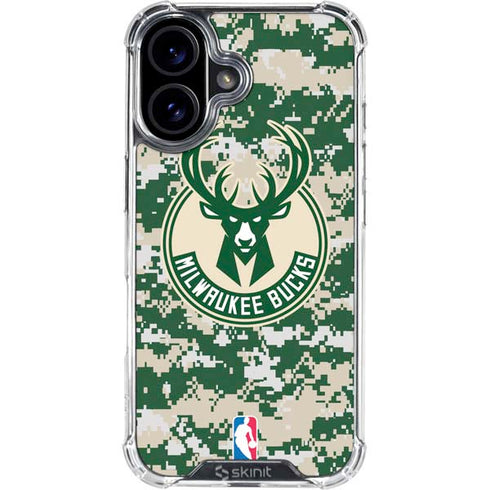 NBA Milwaukee Bucks Camo Digi iPhone 16 Clear Case