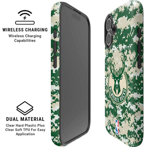 NBA Milwaukee Bucks Camo Digi iPhone 16 Magsafe Impact Case