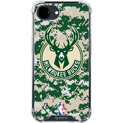 NBA Milwaukee Bucks Camo Digi iPhone 16e Clear Case