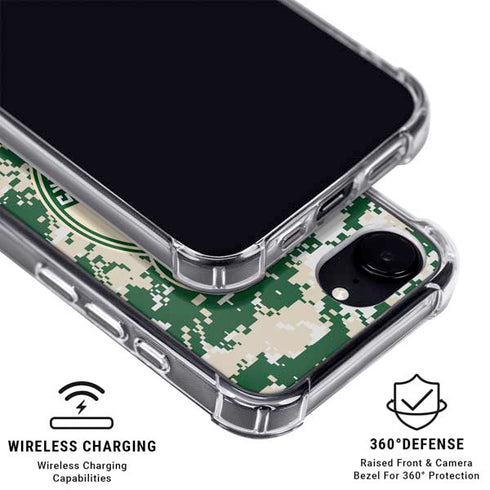 NBA Milwaukee Bucks Camo Digi iPhone 16e Clear Case