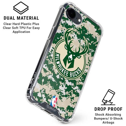 NBA Milwaukee Bucks Camo Digi iPhone 16e Clear Case