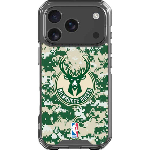 NBA Milwaukee Bucks Camo Digi iPhone 18 Pro Clear Case