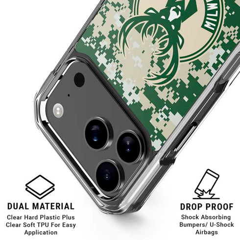 NBA Milwaukee Bucks Camo Digi iPhone 18 Pro Clear Case
