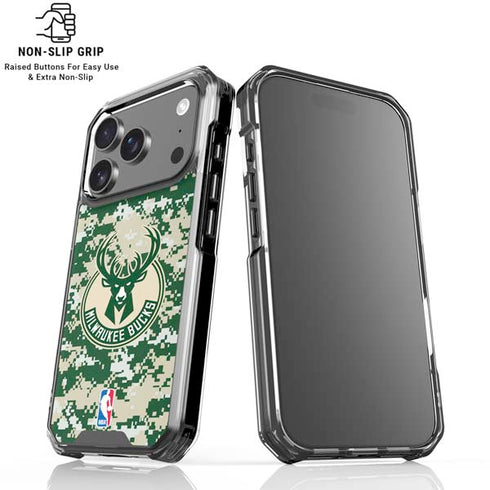 NBA Milwaukee Bucks Camo Digi iPhone 18 Pro Clear Case