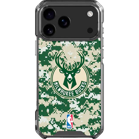 NBA Milwaukee Bucks Camo Digi iPhone 18 Pro Max Clear Case