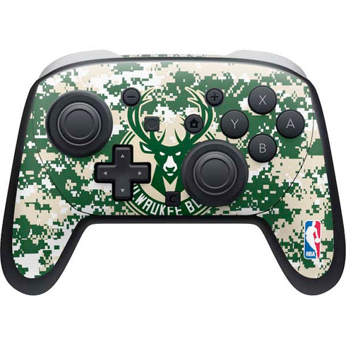NBA Milwaukee Bucks Camo Digi Nintendo Switch 2 (2025) Pro Controller Skin