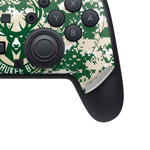 NBA Milwaukee Bucks Camo Digi Nintendo Switch 2 (2025) Pro Controller Skin