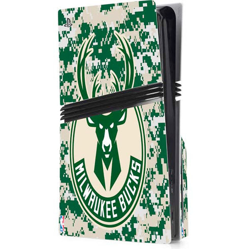 NBA Milwaukee Bucks Camo Digi PS5 Pro Disk Console Skin