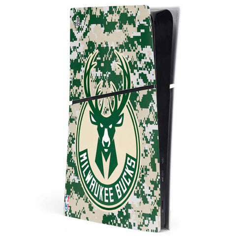 NBA Milwaukee Bucks Camo Digi PS5 Slim Digital Edition Console Skin