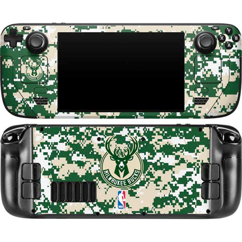 NBA Milwaukee Bucks Camo Digi Steam Deck Handheld Gaming Computer OLED Skin