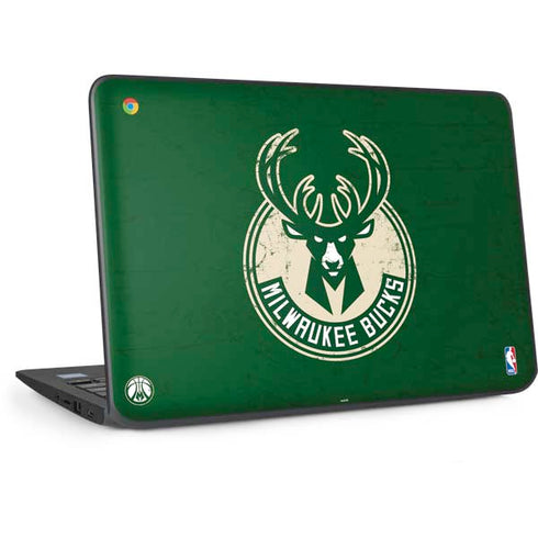 NBA Milwaukee Bucks Green Distressed HP Chromebook Skin