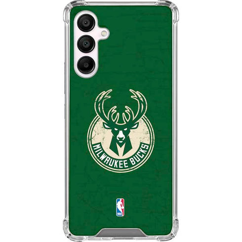 NBA Milwaukee Bucks Green Distressed Galaxy A16 5G Clear Case