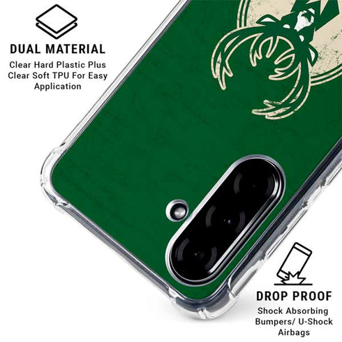 NBA Milwaukee Bucks Green Distressed Galaxy A36 5G Clear Case