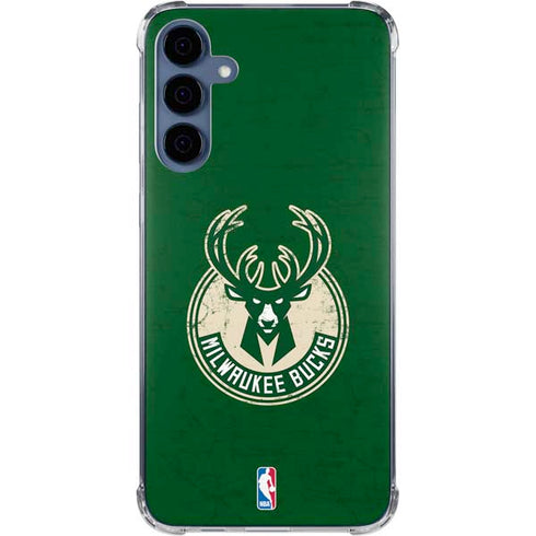 NBA Milwaukee Bucks Green Distressed Galaxy A55 5G Clear Case