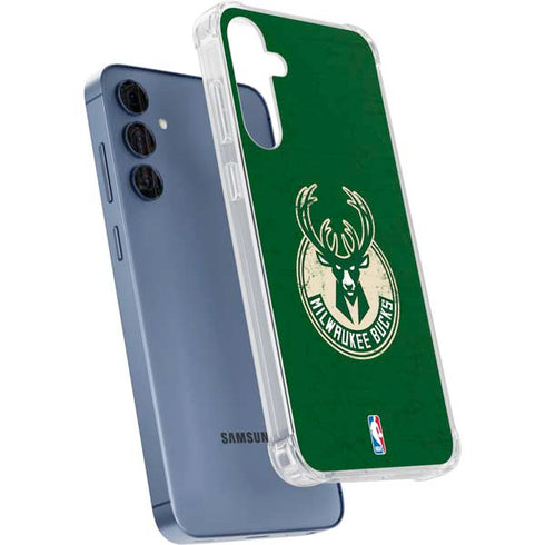 NBA Milwaukee Bucks Green Distressed Galaxy A55 5G Clear Case