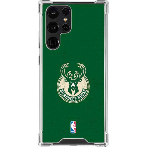 NBA Milwaukee Bucks Green Distressed Galaxy S23 Ultra Clear Case