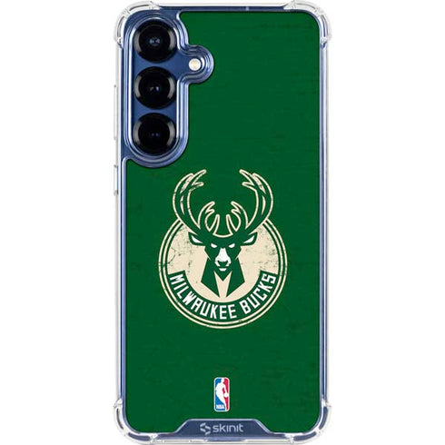 NBA Milwaukee Bucks Green Distressed Galaxy S25 Clear Case